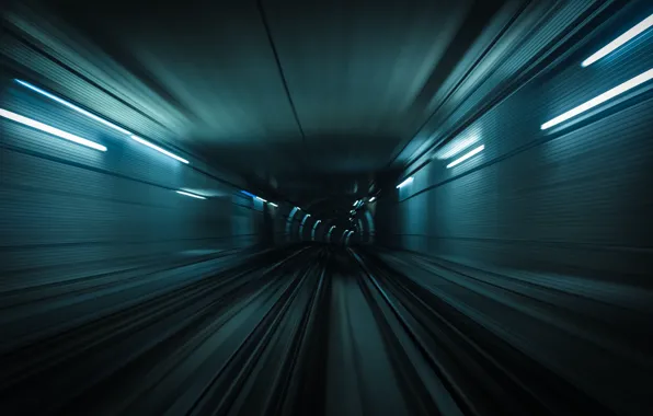 Картинка движение, метро, рельсы, поезд, скорость, размытие, тоннель, underground