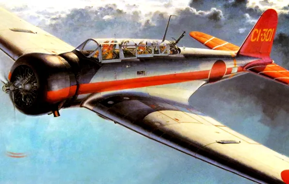 Картинка арт, японский, палубный, WW2, рисунок., тип 97, Nakajima B5N, бомбардировщик-торпедоносец