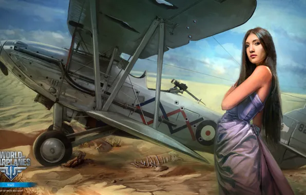 Девушка, самолет, пустыня, girl, aviation, авиа, MMO, Wargaming.net