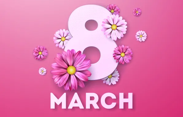 Цветы, розовый фон, 8 марта, pink, flowers, женский день, 8 march, women's day