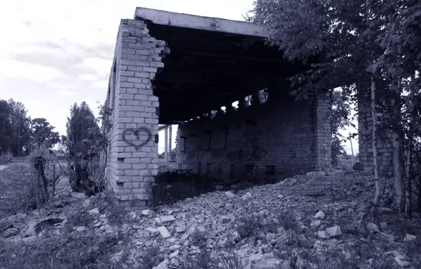 Сердце, черно белое, руины