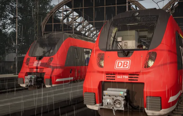 Красный, Дорога, Германия, Поезд, Железная дорога, Red, Germany, Train