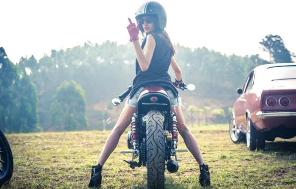 Картинка girl, vintage, motorcycle, cafe racer