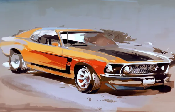 Машина, Mustang, ford, рисованное