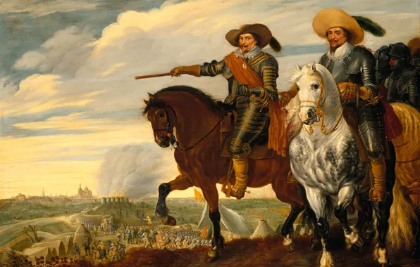 Масло, картина, Pauwels van Hillegaert, 1635, Принц Фредерик Генри и граф Эрнст Казимир при осад