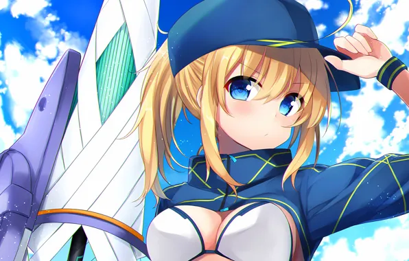Girl, sexy, cleavage, long hair, boobs, anime, blue eyes, beautiful
