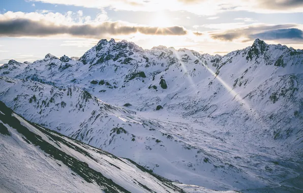 Зима, снег, пейзаж, горы