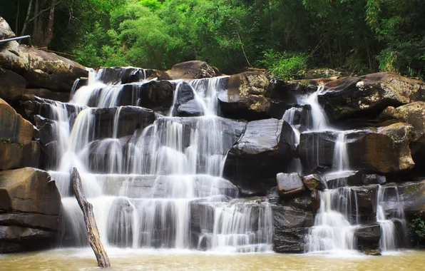 Картинка деревья, природа, водопад, trees, the nature, a waterfall