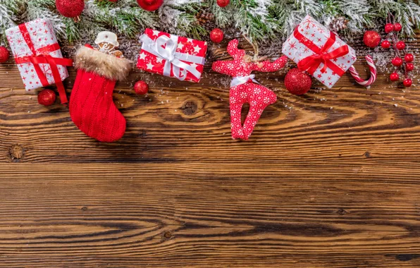 Картинка снег, украшения, елка, Новый Год, Рождество, подарки, happy, Christmas