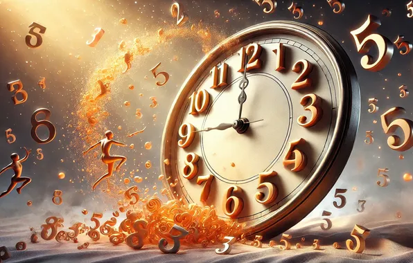 Осколки, часы, цифры, numbers, fantasy art, clocks, human figure, inevitability