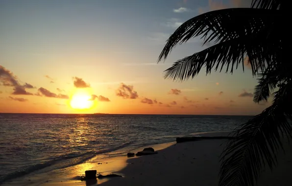 Картинка пляж, закат, Sunset, Maldives