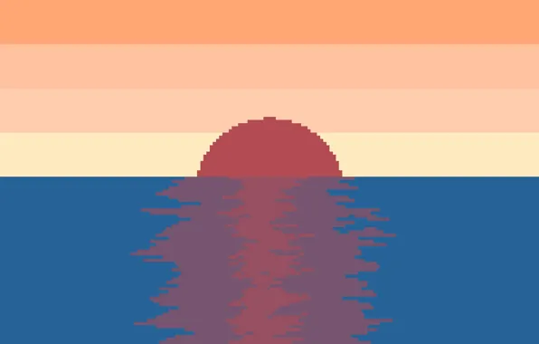 Море, закат, pixel art