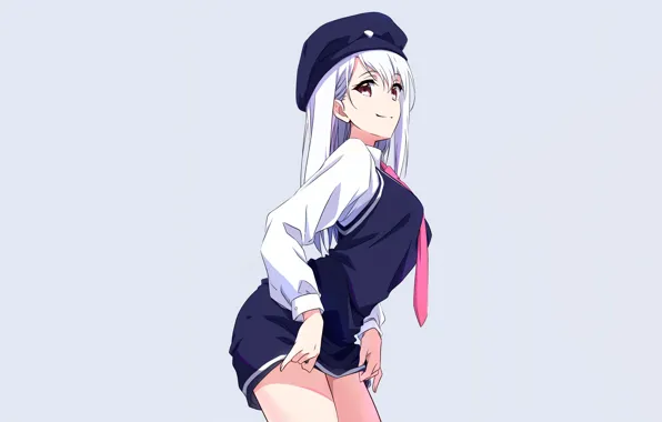 Girl, school uniform, long hair, dress, anime, beautiful, red eyes, pretty