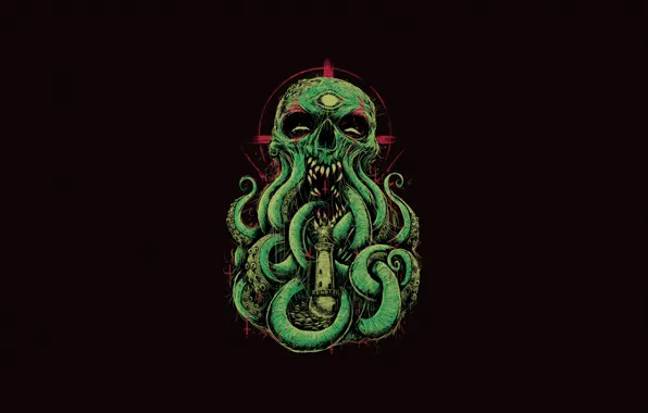Минимализм, Монстр, Стиль, Чудовище, Фон, Ктулху, Monster, Арт
