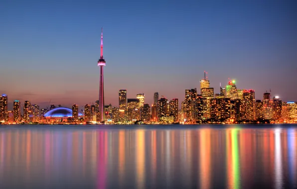 Картинка небо, отражение, зеркало, Канада, Онтарио, Торонто, сумерки, озеро Онтарио