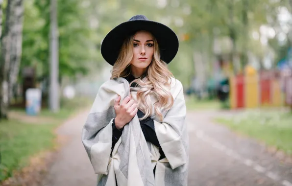 Картинка взгляд, девушка, лицо, фон, волосы, шляпа, ткань