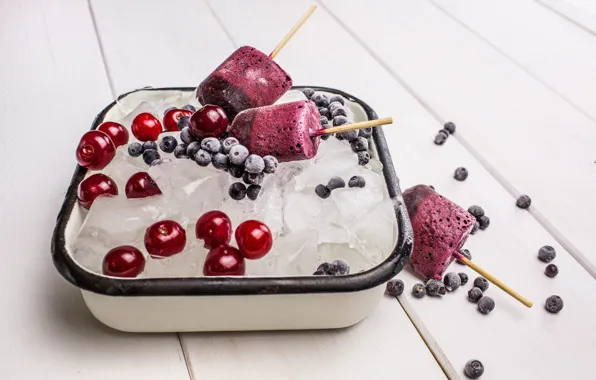 Вишня, лёд, черника, мороженое, dessert, ice cream, ягодное