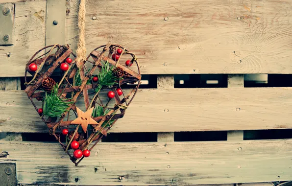 Сердце, Новый Год, Рождество, love, Christmas, heart, wood, New Year