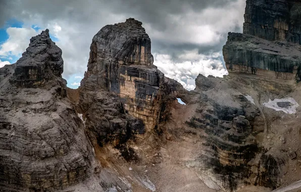 Облака, скалы, Dolomites, Via Ferrata, Tofana di Rozes