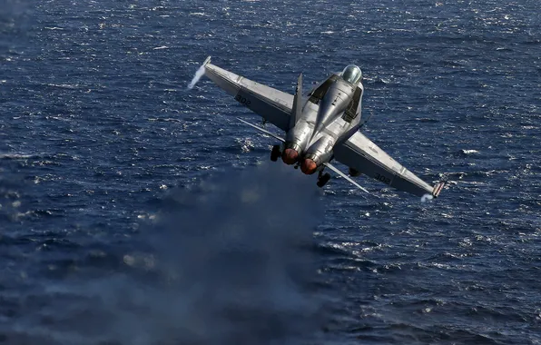 Картинка море, истребитель, Super Hornet, F-18, палубный