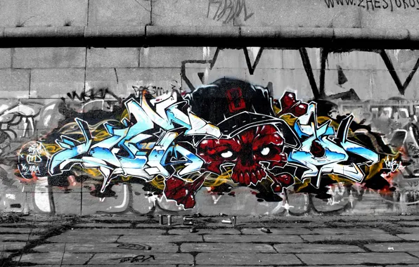 Стена, череп, Граффити, skull, graffiti, wild style, OTD crew