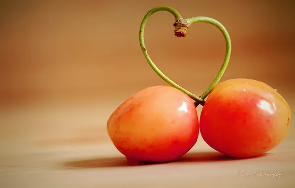 Макро, ягоды, сердечко, черешня