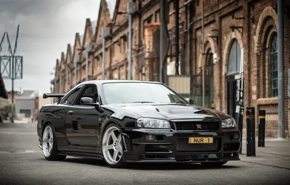 Картинка GTR, Nissan, Black, Skyline, BNR34, v Spec II NUR1