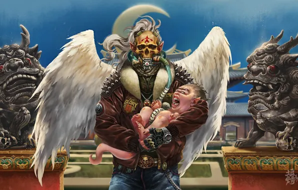 Рисунок, Монстр, Ребенок, Азия, Крылья, Демон, Куртка, Monster