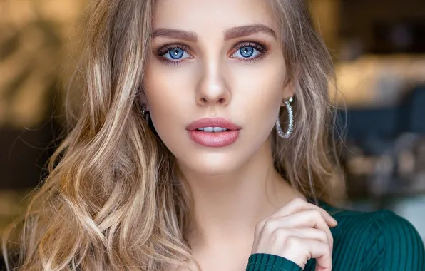 Картинка girl, photo, blue eyes, model, bokeh, lips, face, blonde