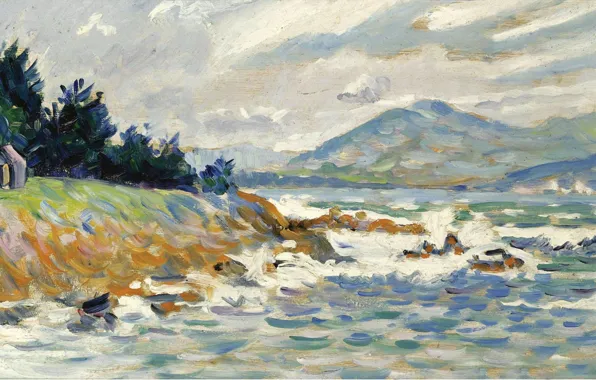 Пейзаж, картина, 1895, Поль Синьяк, Paul Signac, Сен-Тропе. Порыв Восточного Ветра
