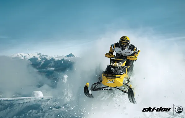 Картинка снег, жёлтый, спорт, sport, snow, снегоход, snowmobile, ski-doo