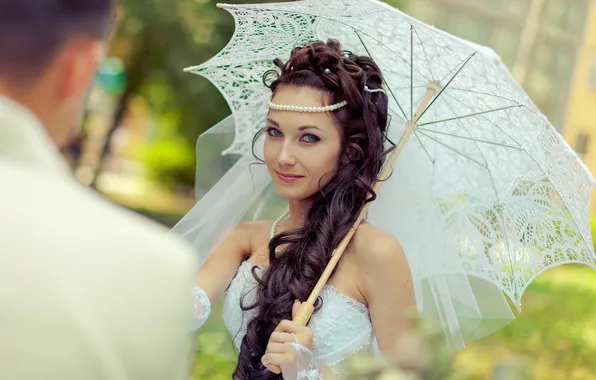 Девушка, зонтик, зонт, невеста