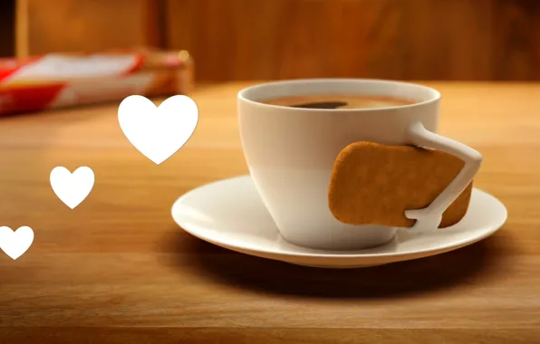 Любовь, сердце, кофе, печенье, чашка, love, heart, cup