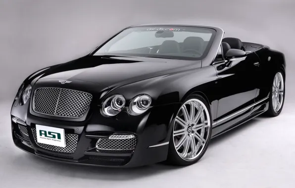 Черный, Bentley, Машина, кабриолет, диски, на сером фоне