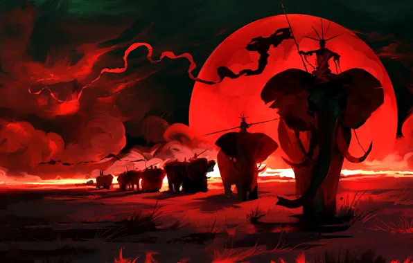 Равнина, воины, поход, караван, Red Moon