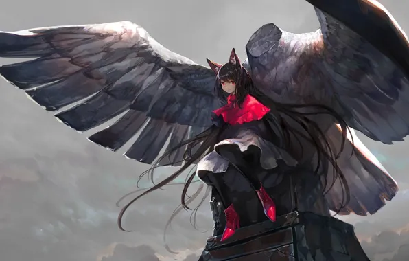 Девушка, статуя, TouHou, крвлья, Тохо, Тоухоу