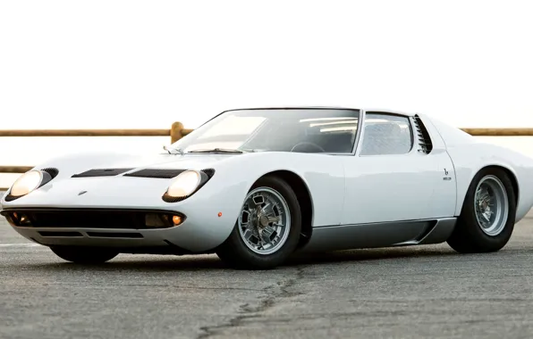Авто, Lamborghini, Белый, Ретро, Машина, Ресницы, 1969, Фары