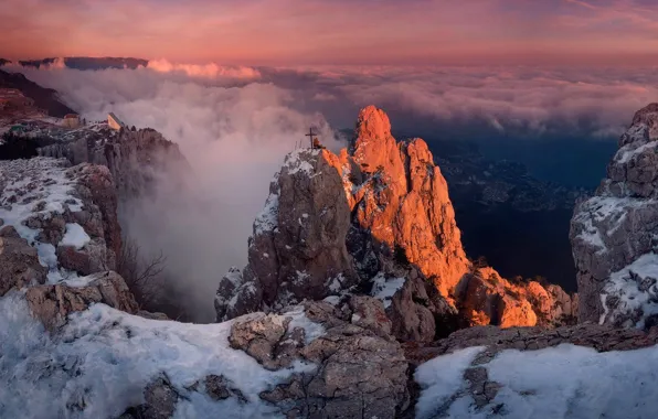 Картинка зима, облака, горы, Крым, Ай-Петри, Ялта, Гаспра