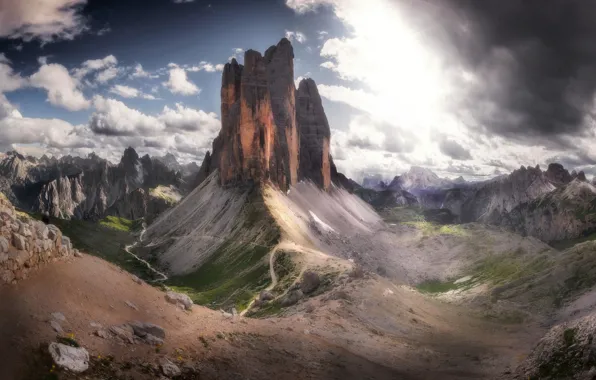 Картинка sky, landscape, Italy, nature, mountains, clouds, rocks, stones