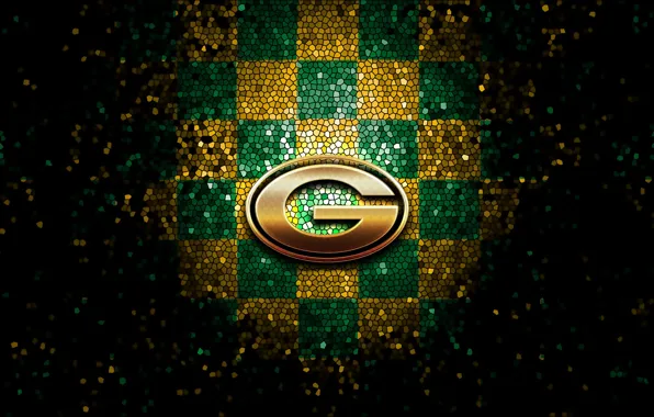 Wallpaper, sport, logo, NFL, glitter, checkered, Green Bay Packers