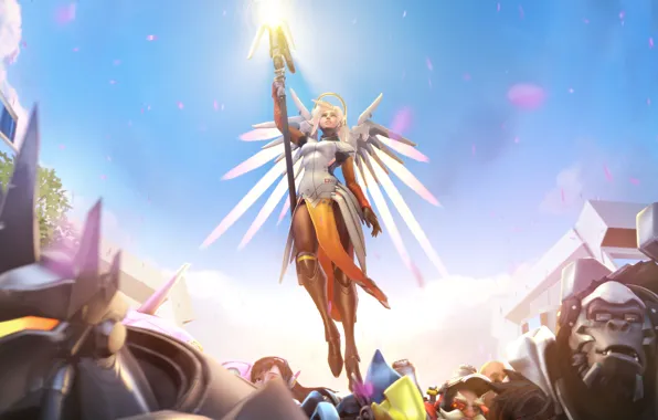 Обезьяна, Overwatch, mercy, Reinhardt, Winston, D.Va, Hana Song, Angela Ziegler