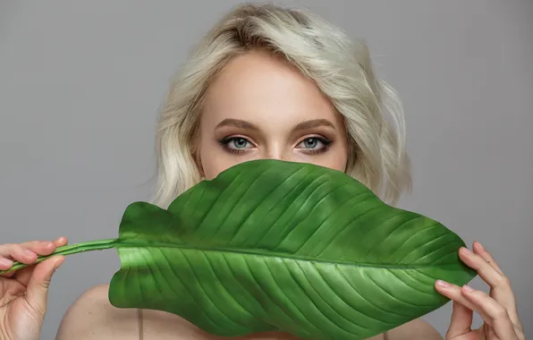 Green, girl, woman, beauty, blonde, leaf, cream, clean