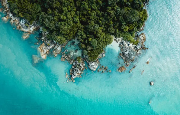 Картинка beach, rocks, island, greenery, Malaysia, Langkawi, aerial view