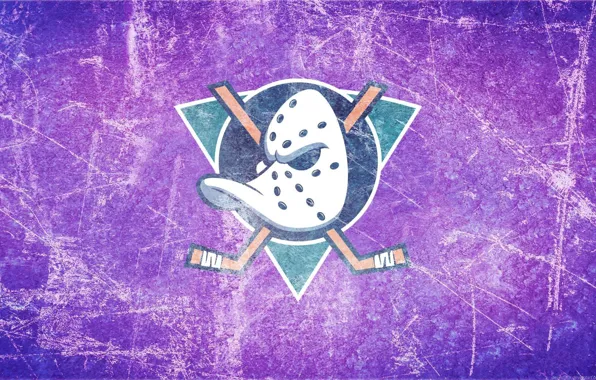 Картинка лёд, эмблема, утка, Anaheim Ducks, Анахайм, Mighty Ducks, могучие утки, клюшки