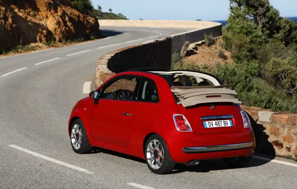 Дорога, пейзаж, 500, cabrio, Fiat