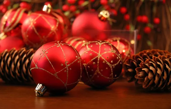Картинка шарики, праздник, шары, рождество, красные, Новый год, new year, Christmas