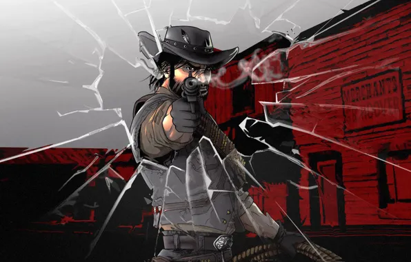 Картинка оружие, Red Dead Redemption, мужик, револьвер, кавбой, пистолет