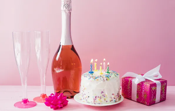 Картинка праздник, торт, шампанское, день рождение