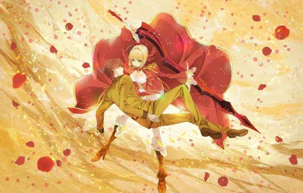 Девушка, парень, двое, сейбер, fate/extra last encore
