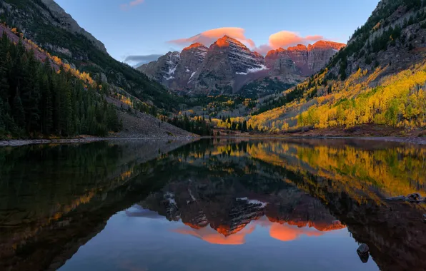 Картинка осень, лес, горы, озеро, США